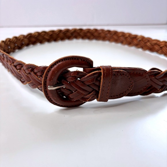 Buffalo Leather Accessories - Brown Leather Braided Belt Buffalo Leather Woven Boho Hippie‎ Western Large VTG